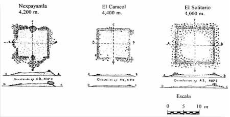 Planta de tres tetzacualco según José Luis Lorenzo en 1957