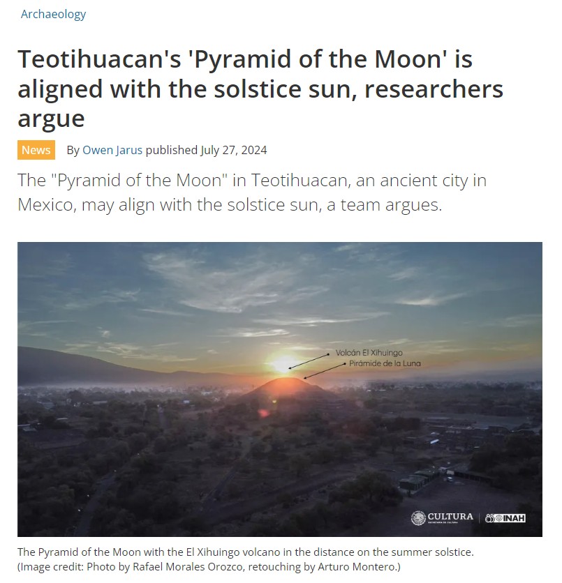 Teotihuacan's 'Pyramid of the Moon' is aligned with the solstice sun, researchers argue