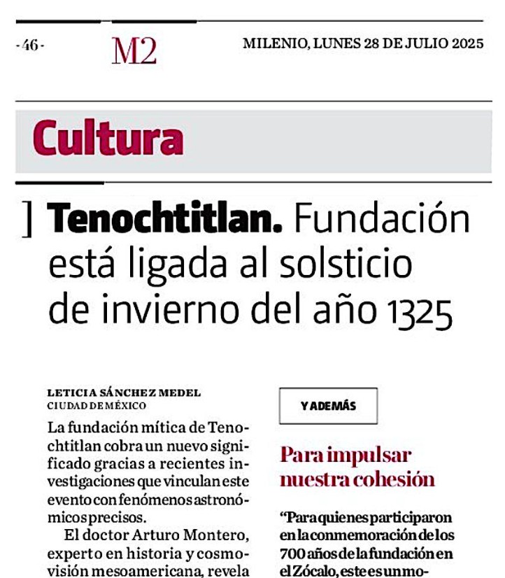 Tenochtitlán. Fundación está ligada al solsticio de invierno del año 1325